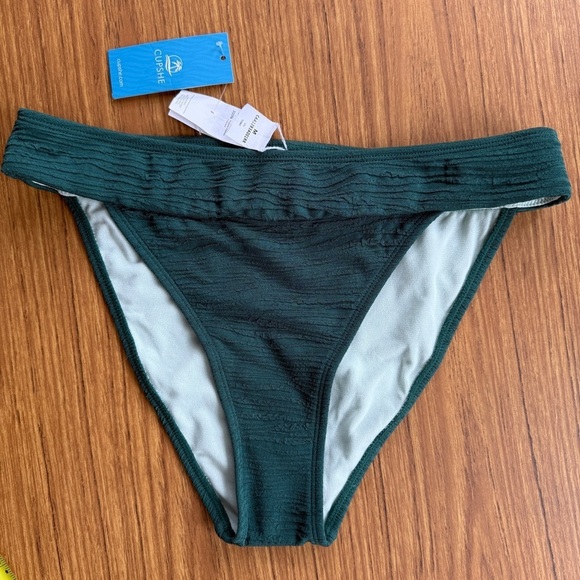 Cupshe Other - Cupshe High-Waist Bikini Swim Bottoms | Dark Green Textured | Size M | NWT